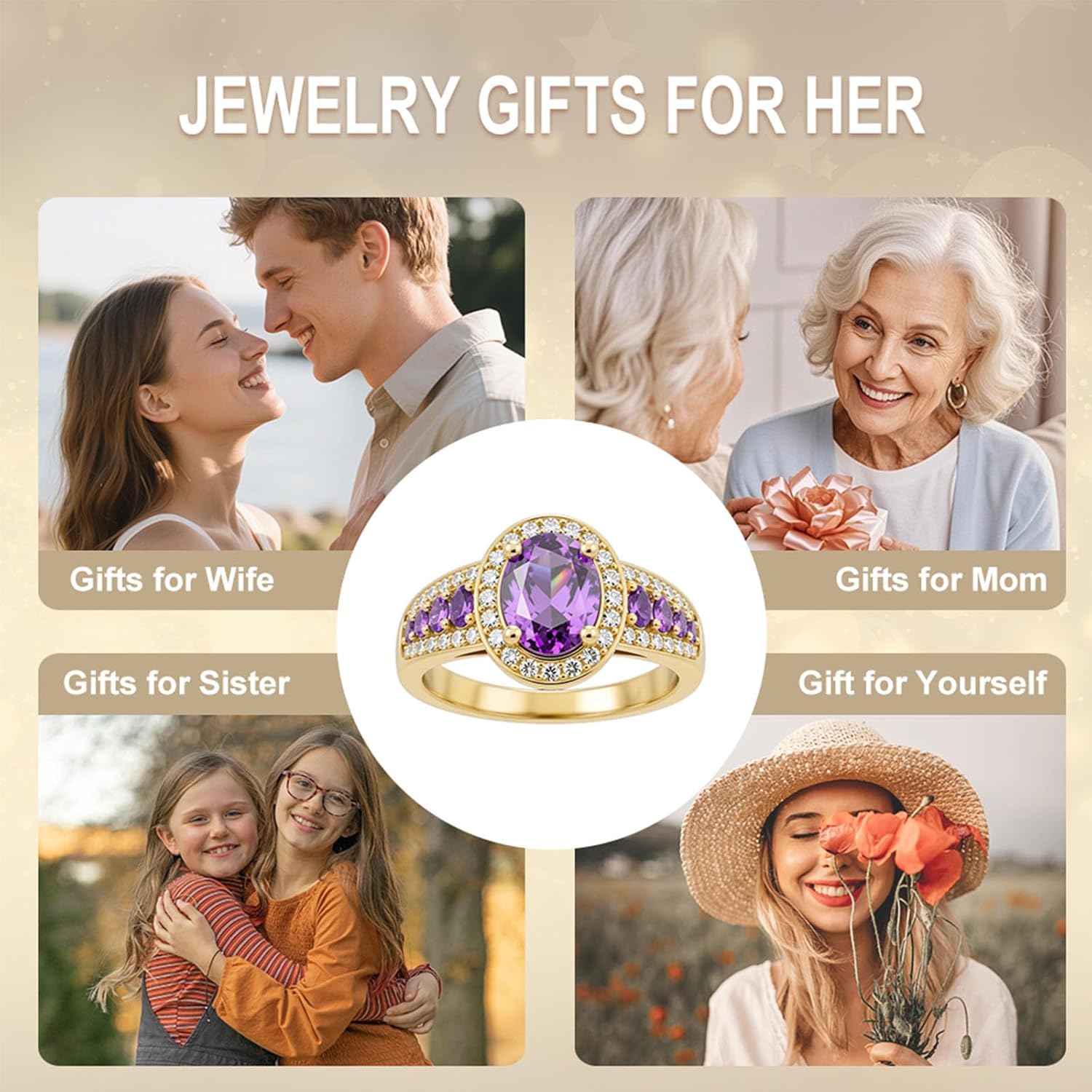 3ct Oval-Cut Natural Amethyst Engagement Ring Solitaire Purple Ring Solid 10k 14k 18k Gold Wedding Band Womens Engraved Promise Birthday for Women Wife