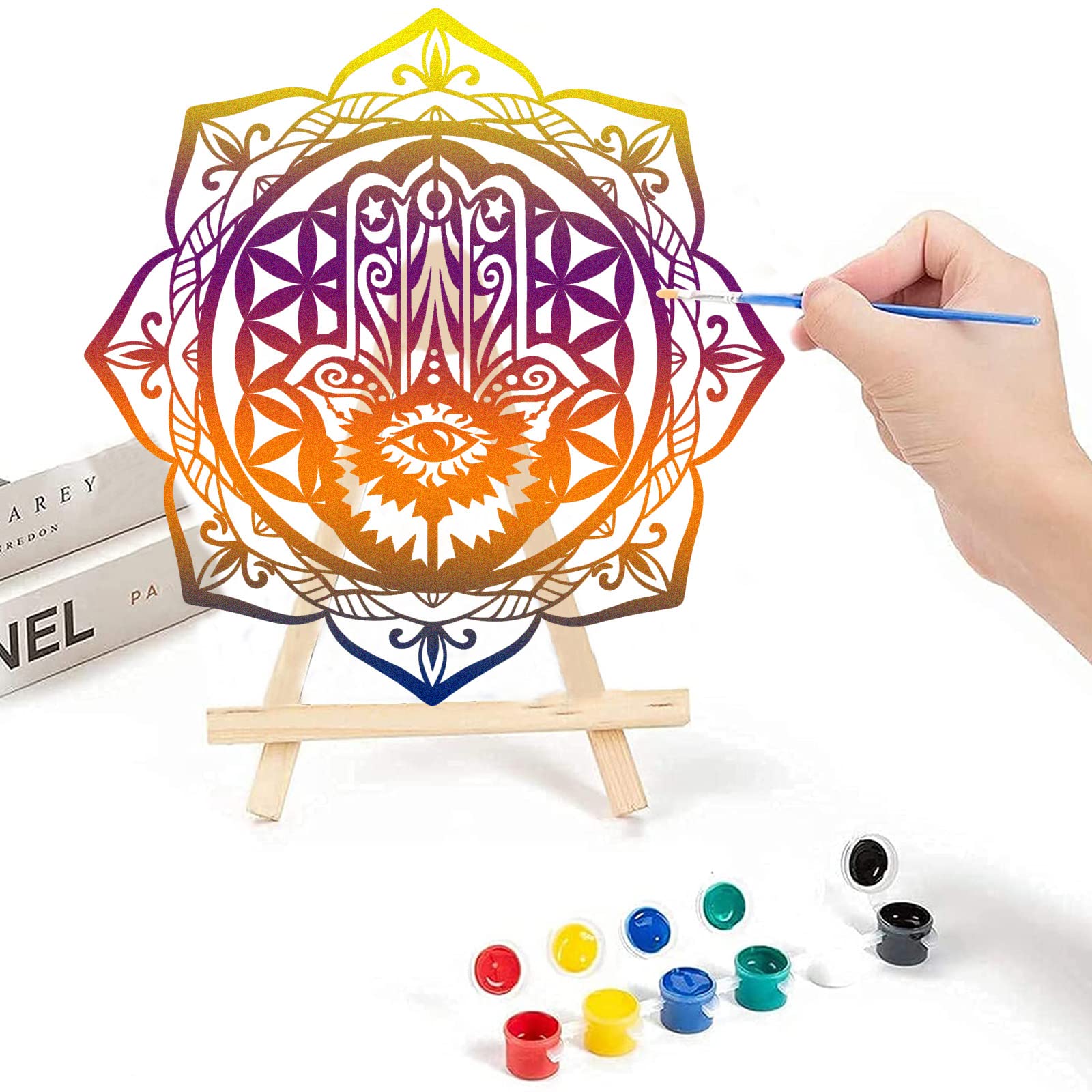 Sacred Lotus Flower Wall Art Set 4Pcs 12” Wood Om Wall Decor Mandala Hamsa Hand Wooden Art Tree of Life Yoga Decor Crystal Grid Meditation Chakra Wood Wall Hanging Decor Spiritual Gifts Zen Home Decor - Image 2