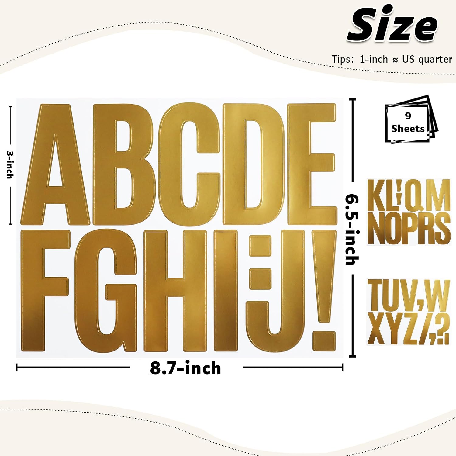 105 Pieces 3 Inch Vinyl Self Adhesive Gold Letters Stickers