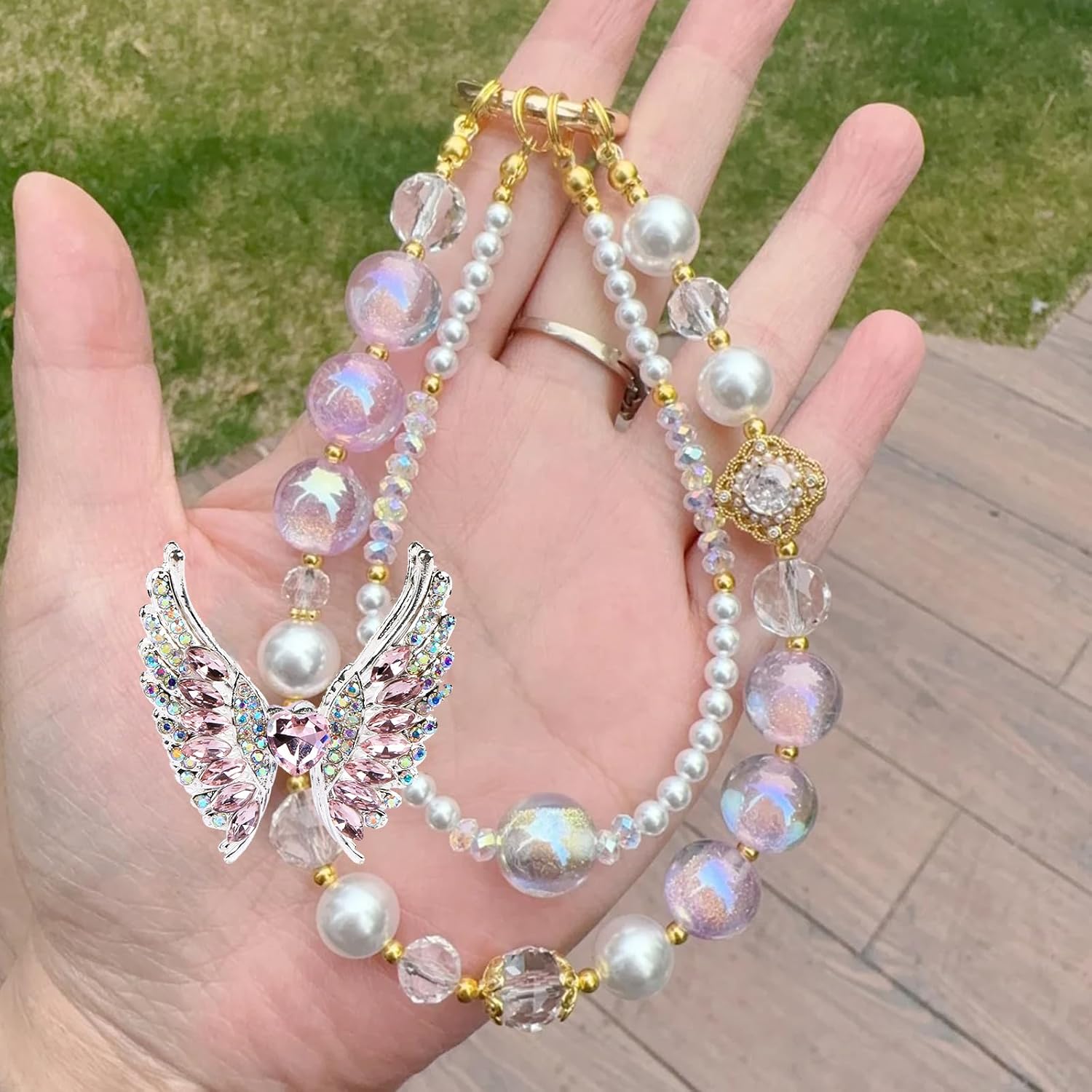 4Pcs Cute Heart Wing Rhinestone Alloy Focal Beads for Pens Colorful Wing Fancy Beads for DIY Craft Beadable Pens Bracelet Necklace Earrings Keychain Jewelry Making - Image 5