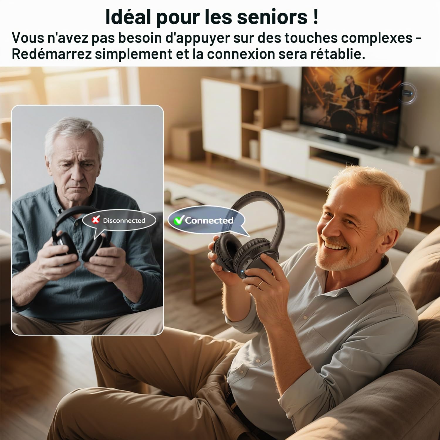 Holdsound Casques sans Fil pour Télévision, sans Délai Audio