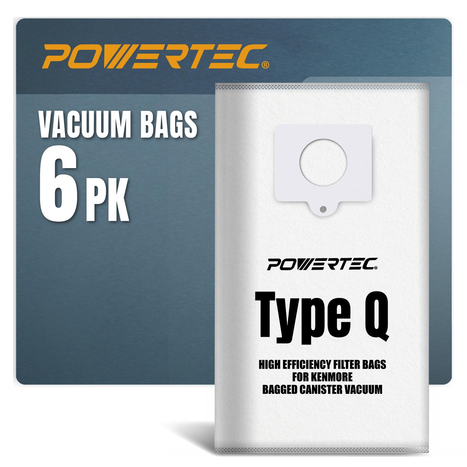POWERTEC 53292 Type Q Canister Vacuum Bags for Kenmore 6 Pack, Replacement Dust Bags for Canister Vacuums 81615, 81214, 81414, 81714, 21814, BC2005, BC3005, BC7005 (75053)