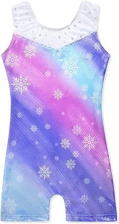 Leotards for Girls Gymnastics Toddler Dance Biketards Mermaid Unicorn Athletic Dance Wear Shiny Rainbow Blue Hotpink