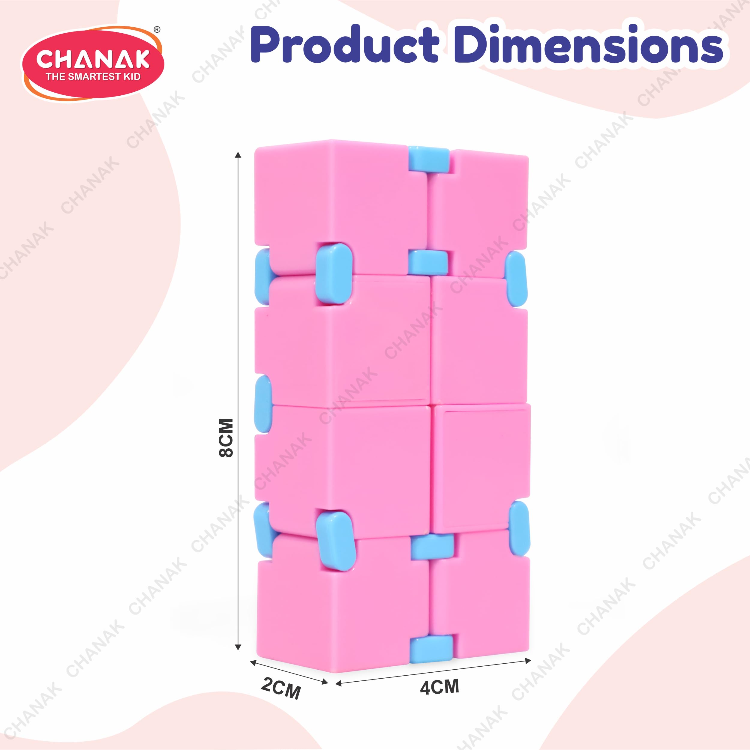 Chanak Infinity Cube Fidget Toy Stress Relieving Fidgeting Game for Kids and Adults, Durable ABS Plastic Safe Material Sensory Toys, Unique Gadget for Anxiety Relief Easy to Carry, Above 3+ Age (Pink) 1