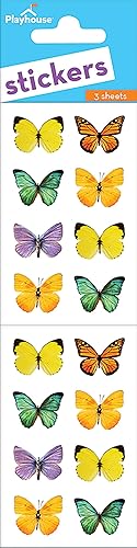 Miniatura 7 de Playhouse Paquete de 3 hojas de calcomanías suaves y hinchadas de 27 piezas para manualidades, comercio y colección, mariposas arcoíris