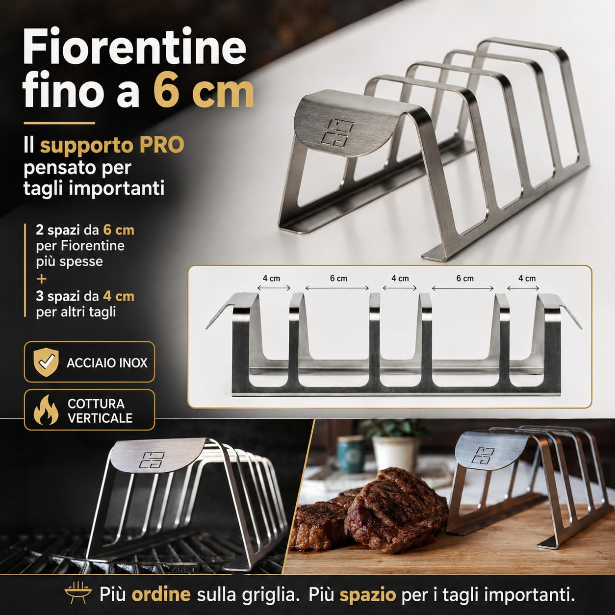 Support Côtes levées au Barbecue et Cuisson Verticale Professionnelle pour T-Bones et Légumes. Barbecue Convient à Tous Les Types de Barbecue au Charbon de Bois, Barbecue au gaz et Four