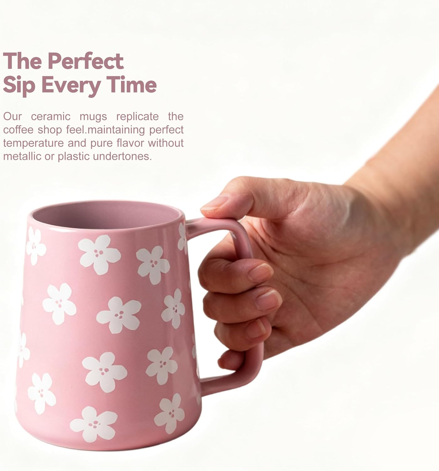 Ceramic Coffee mugs, 24 oz, Extra Large Mugs, Big Tea Cups, Large Handle, Pottery Mugs,Floral Pattern,Wide Bottom Coffee Mug for Office/Home, Microwave&Dishwasher Safe. (Violet) - Image 3