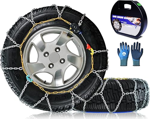 Snow-Chains Auto Fixing 1 Min Quick Fit Easy Installation Tire-Chains, Portable Reusable Universal Emergency Tire Traction Chain for Passenger Car,