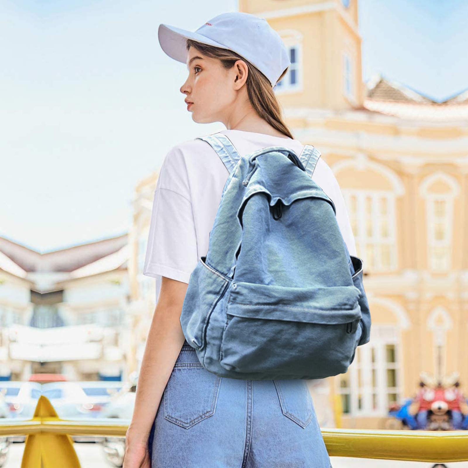 FANDARE Vintage Zaino Unisex Zainetto Adolescente Moda Cartelle Ragazzi Ragazze Borsa da Scuola Daypack Universita All'aperto Campeggio Viaggio Zaini Durevole Tela Azzurro