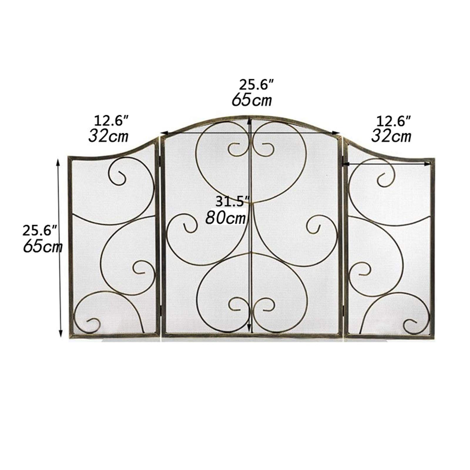 Schermi per Caminetti di Guardia Schermo for camino for impieghi gravosi a 3 pannelli con strisce decorative a forma di rotolo di sicurezza Fire Place Fence Spark Guard Cover, Design retrò Accessori p