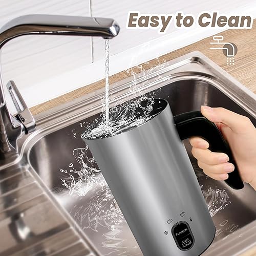 Miniatura 6 de Tumidy Espumador de leche eléctrico, espumador de café, espumador de leche caliente y fría, calentador de leche automático 4 en 1, acero inoxidable