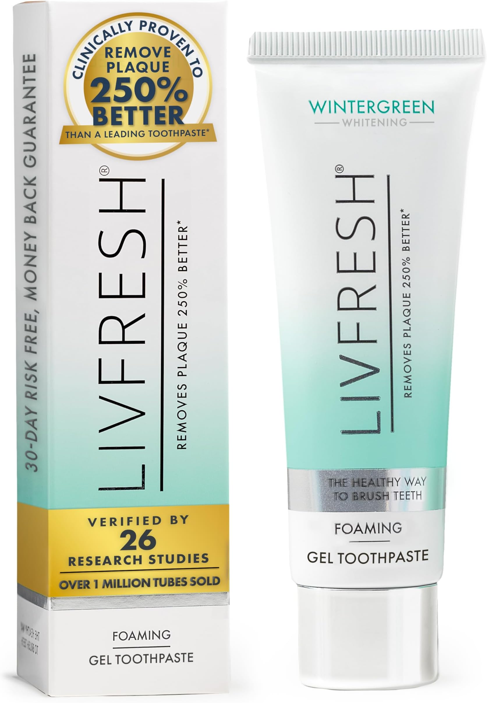 LIVFRESH Toothpaste Gel, Clinically Proven to Remove Plaque 250% Better, Improves Gum Health 190% Better, Prevents & Reduces Tartar, Freshens Breath, SLS Free Dental Gel, Wintergreen