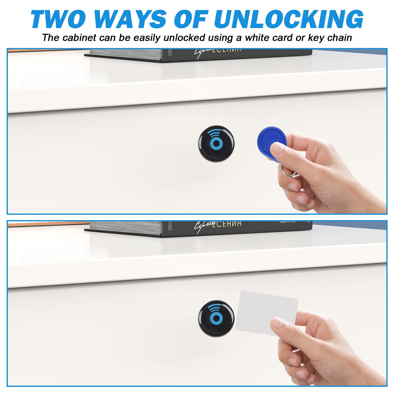 Smart Schrankschloss Mit NFC | Lochfreies Möbelschloss Mit 3 Schlüsselanhänger & 2 Karten