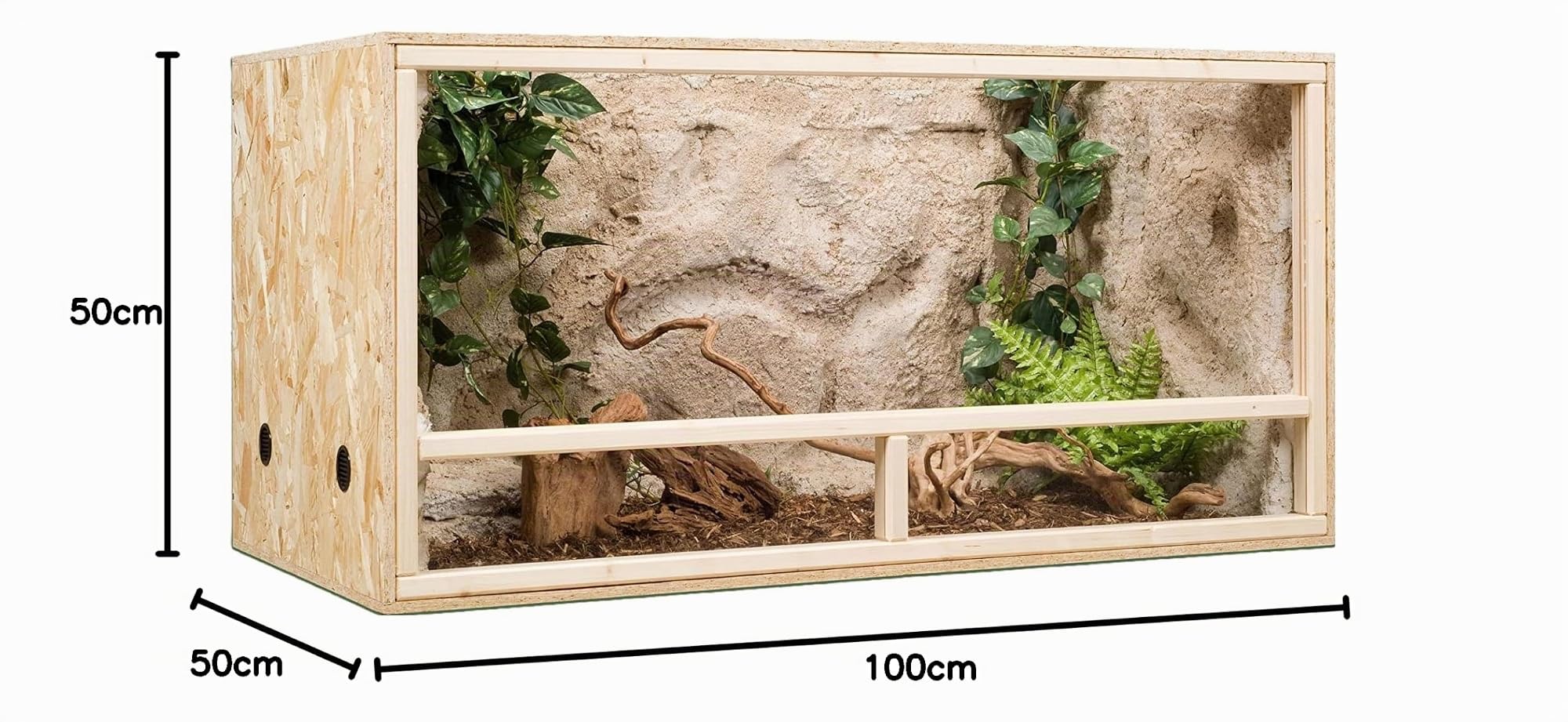 OSB Terrarium, Holzterrarium 100 x 50 x 50 cm mit Seitenbelüftung
