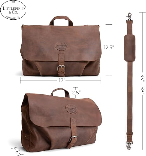 Miniatura 5 de Littlefield & Co., Bolso portador de correo con correa ajustable para el hombro, bolsa de mensajero, maletín grande, bolsa cruzada para hombre,