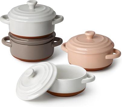MALACASA 12 OZ Small Casserole Dishes for Oven, Mini Cocotte Set of 4