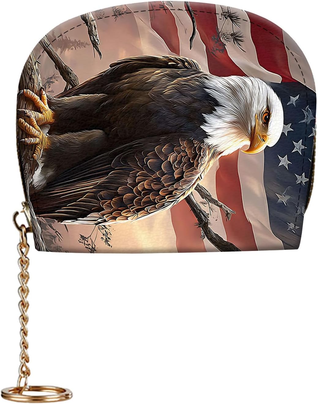 Womens Wallet, RFID Wristlet Wallet for Women, Bald Eagle with American Flag, Wallet-B