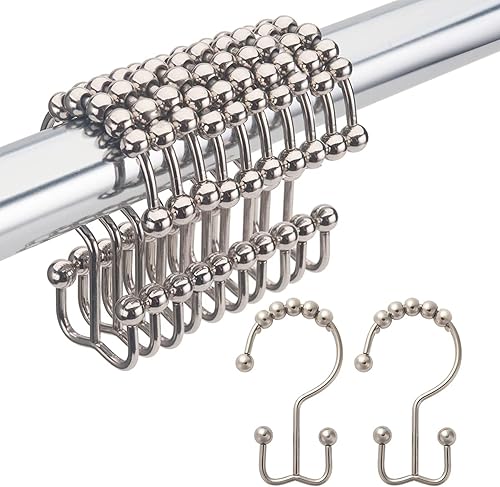 Amazer Anillos de cortina de ducha ganchos de ducha dobles de metal resistentes al óxido para cortina de ducha anillos de ducha para cortina de baño