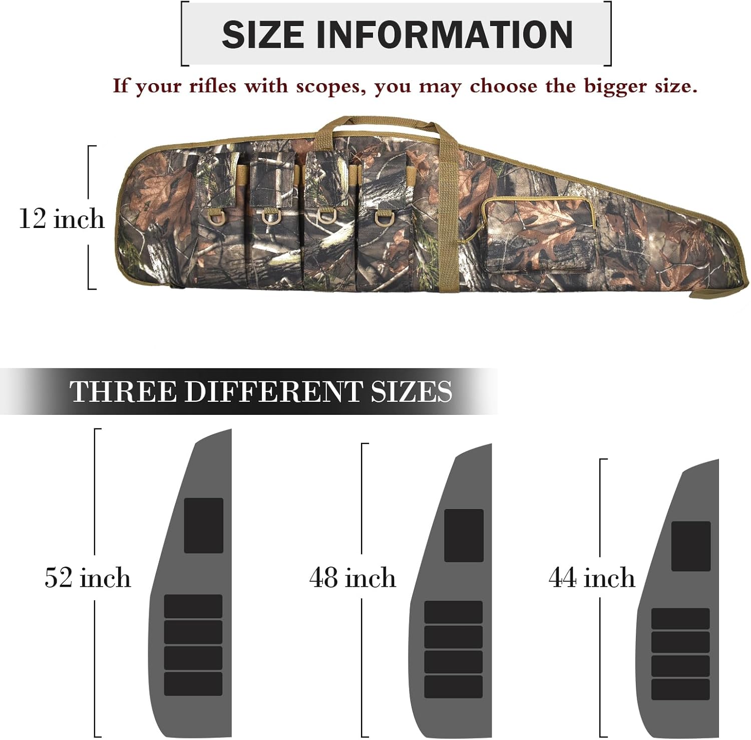 Soft-Rifle-Cases Gun-Cases for Shotguns Long Rifle Bag with Multiple Magazine Holder Pouch,Adjustable Non-Slip Shoulder Strap Storage and Transport 44/48/52 Inches