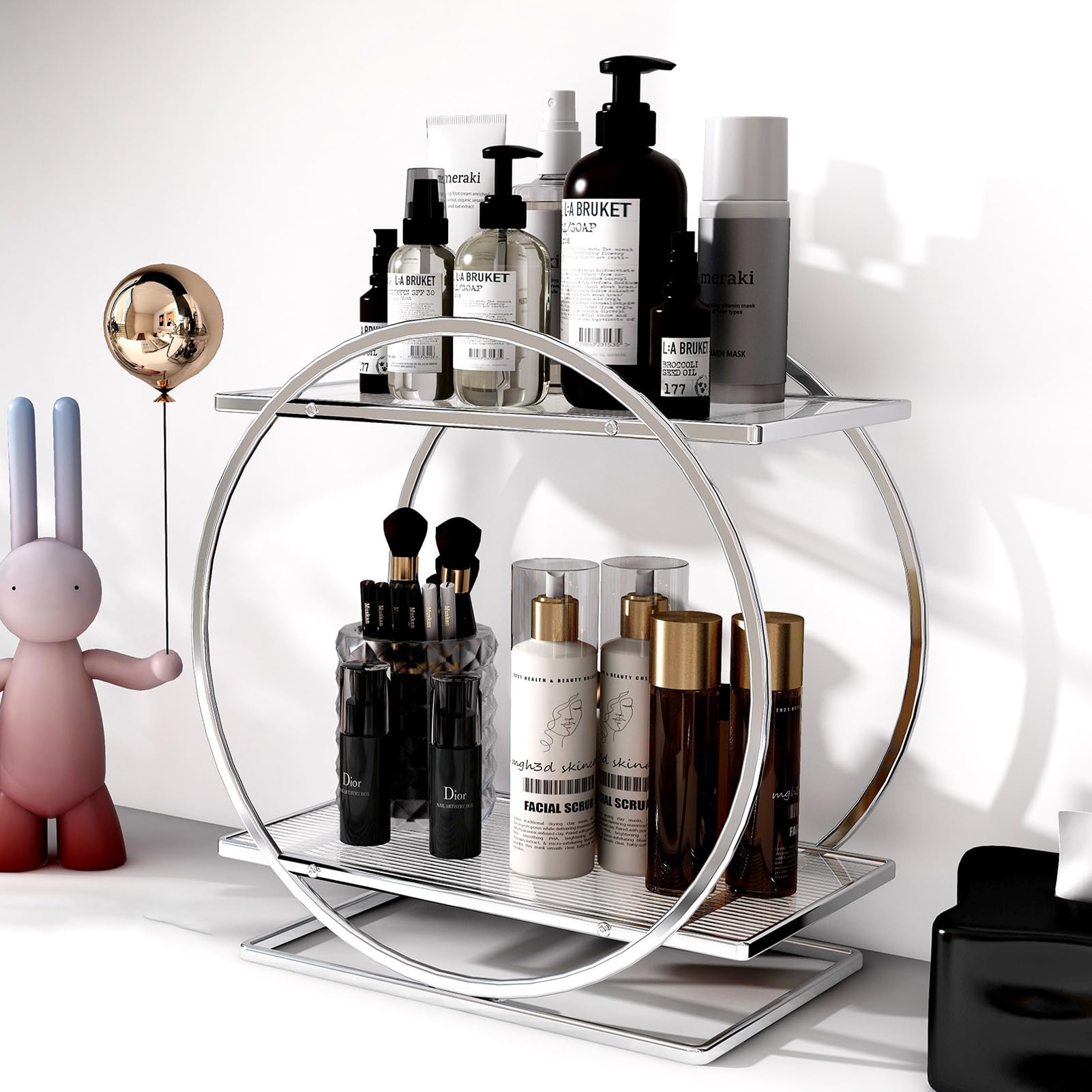 YGJT Organizador de Maquillaje,Organizador para Perfumes Cremas Pintalabios Skincare, Almacenaje Cosméticos con 2 Capas para Tocador Baño Dormitorio