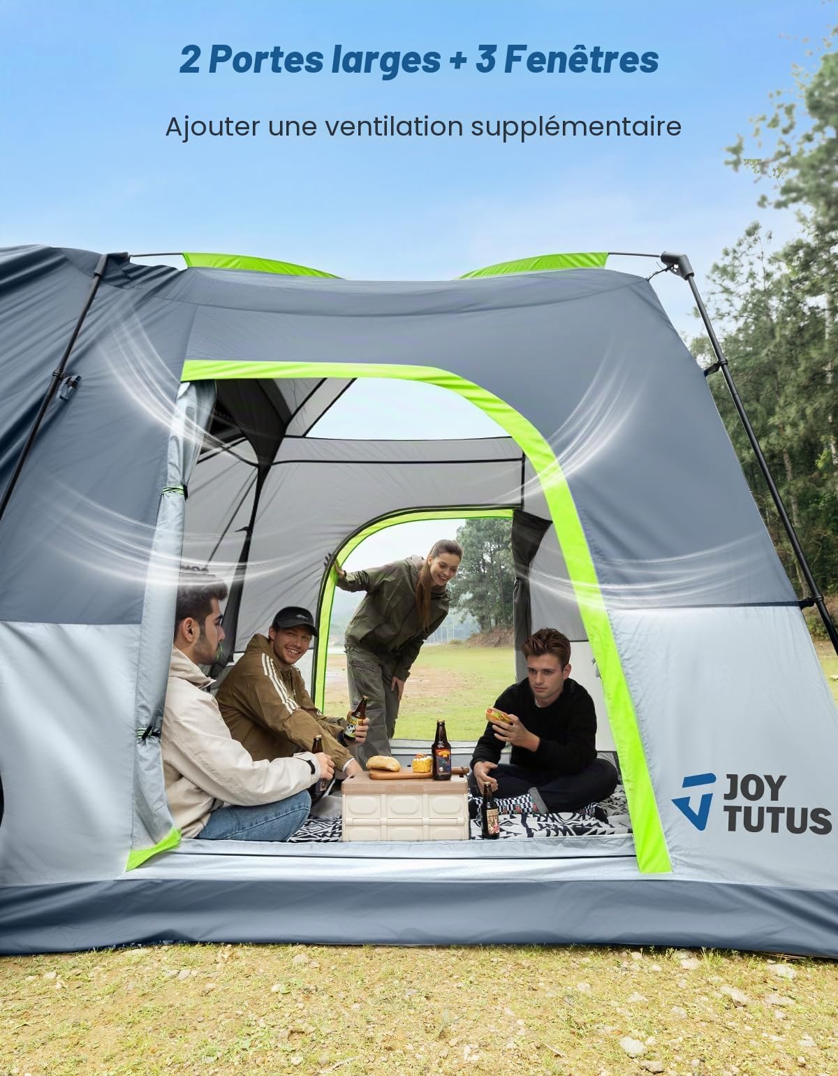 JOYTUTUS Tente SUV avec véranda et tente de camping pour la famille, grande tente pour voiture spatiale pour 4-9 personnes, SUV à double usage ou camping sous la pluie, double porte, toit ciel étoilé
