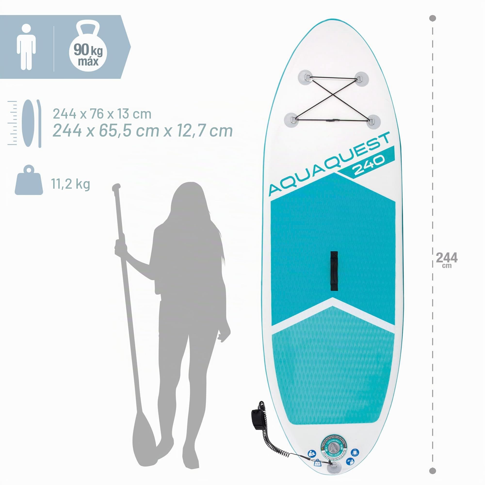 INTEX 68241 - Tabla Paddle Surf Hinchable para niños, Almohadilla Antideslizante, Medidas 244x76x13cm, Incluye Bomba de hinchado c/manómetro, 3 quillas extraíbles, 1 Remo con Mango de Aluminio