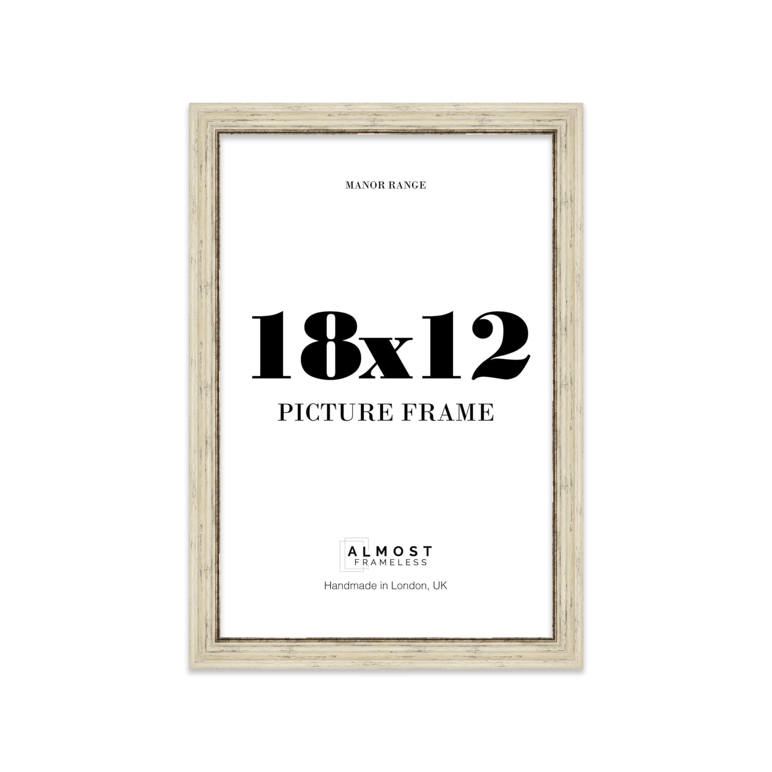 18x12 Picture Frame, Display 18x12 Pictures (30.5 x 45.7cm) - Distressed Cream Vintage 42mm Edge Classic Interior Design Décor - 1 Pack