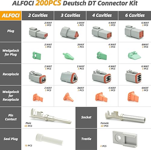 Miniatura 2 de Kit de conectores DT Deustch de 324 piezas, 2, 3, 4, 6, 8, 12 pines, impermeables, con 100 pares de contactos estampados (14-18AWG), herramienta de