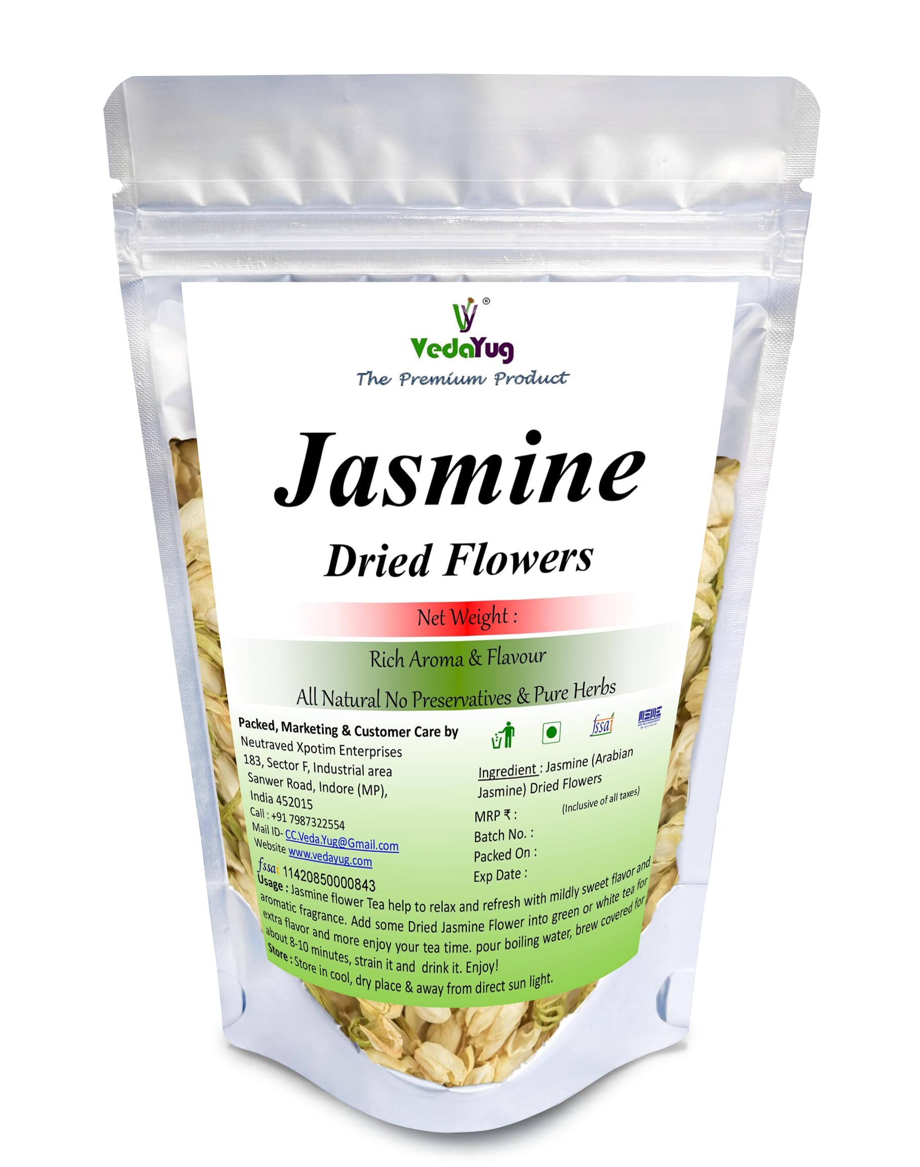 VY VedaYug Pure Jasmine Flower || Herbal Tea - Anti Oxidants Tea for Slimming Body and Stress Relief | 20g