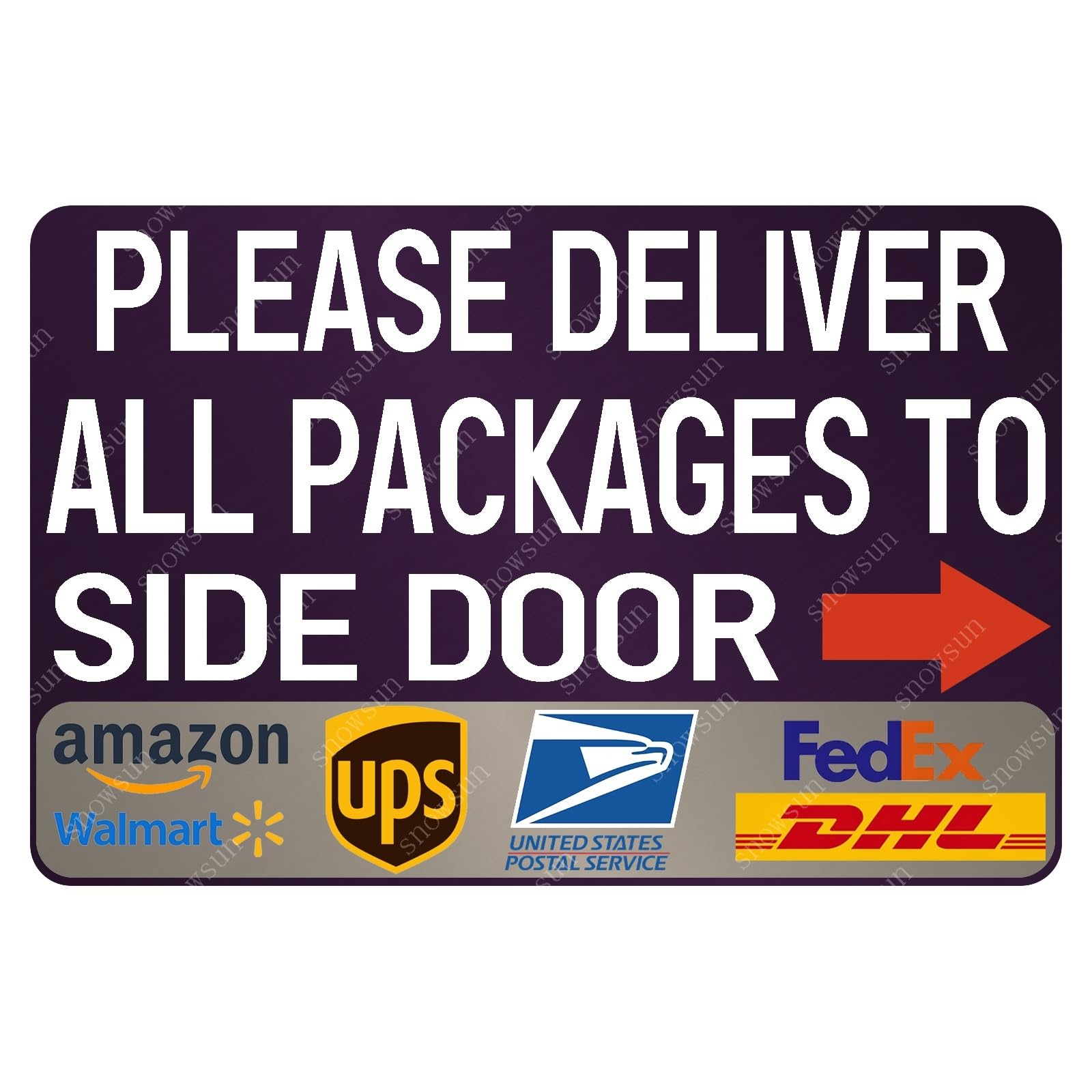 snowsun Delivery Sign Please Deliver All Packages To Side Door Right Metal Aluminum Signs Tin Sign for Packages Delivery Box Outdoor Use 8×12 Inches