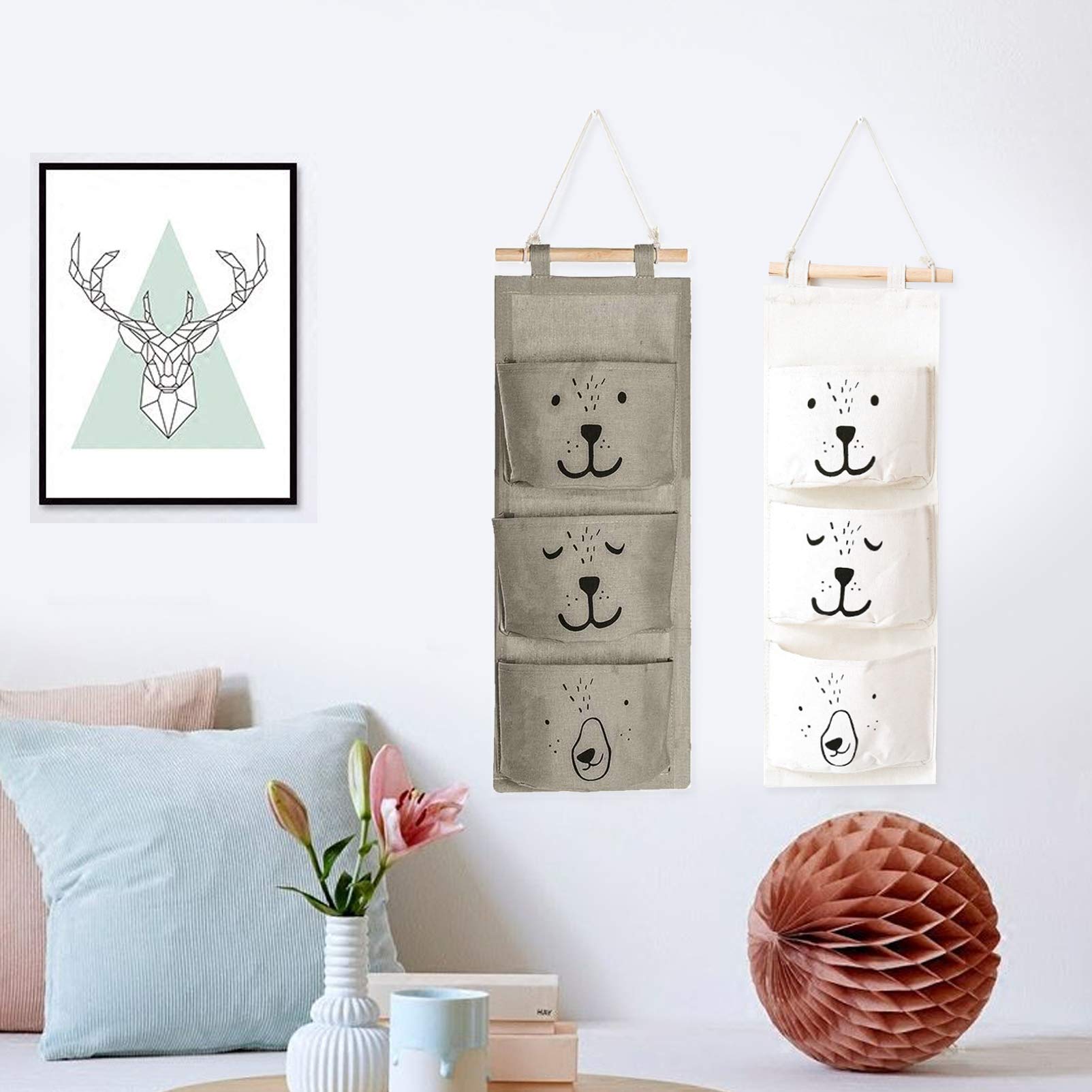 3 stuks hangende organizer, hangende opslag, wandorganizer, deurorganizer, linnen opbergen, hangend voor thuis, kantoor, badkamer, kinderkamer (Beige