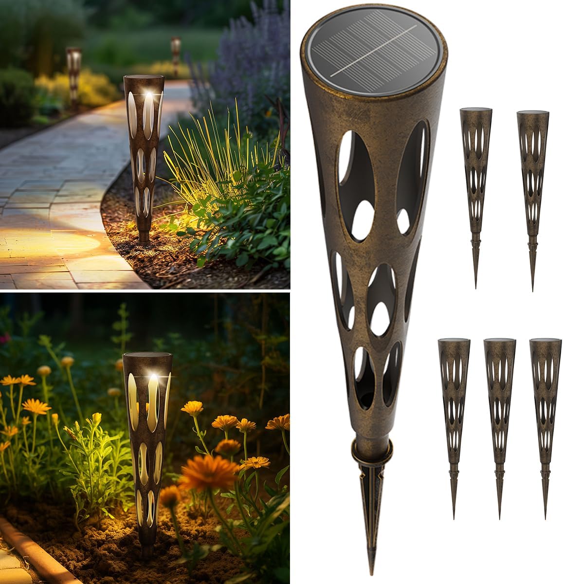 JJX Solar Pathway Lights, 6 Pack Outdoor Walkway Solar Lights for Yard Outside, Warm Light LED Landscape Light Waterproof IP65 Auto On/Off for Lawn Sidewalk