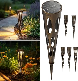 JJX Solar Pathway Lights, 6 Pack Outdoor Walkway Solar Lights for Yard Outside, Warm Light LED Landscape Light Waterproof IP65 Auto On/Off for Lawn Sidewalk