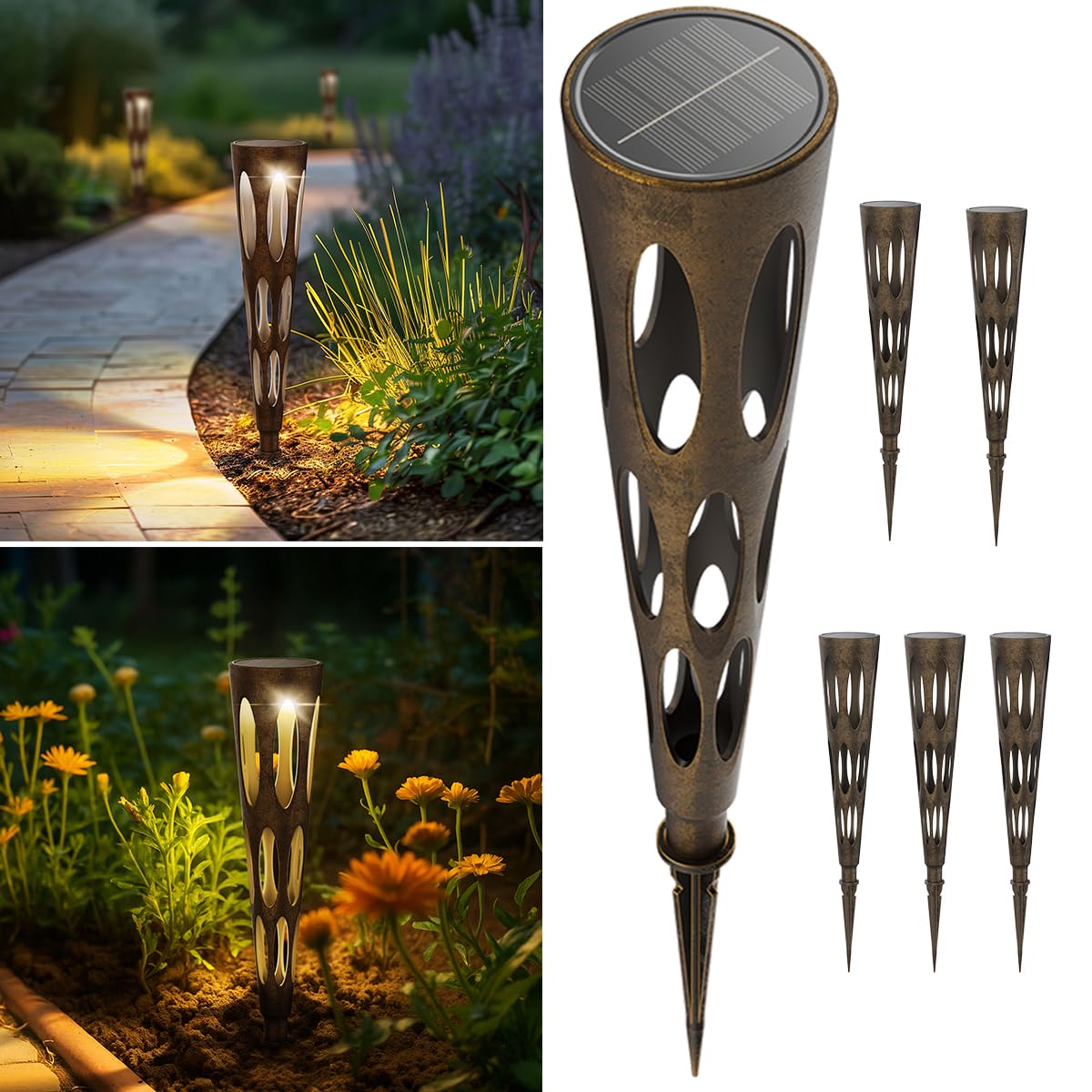 JJX Solar Pathway Lights 6 Pack Outdoor Walkway Solar Lights for Yard Outside Warm Light LED Landscape Light