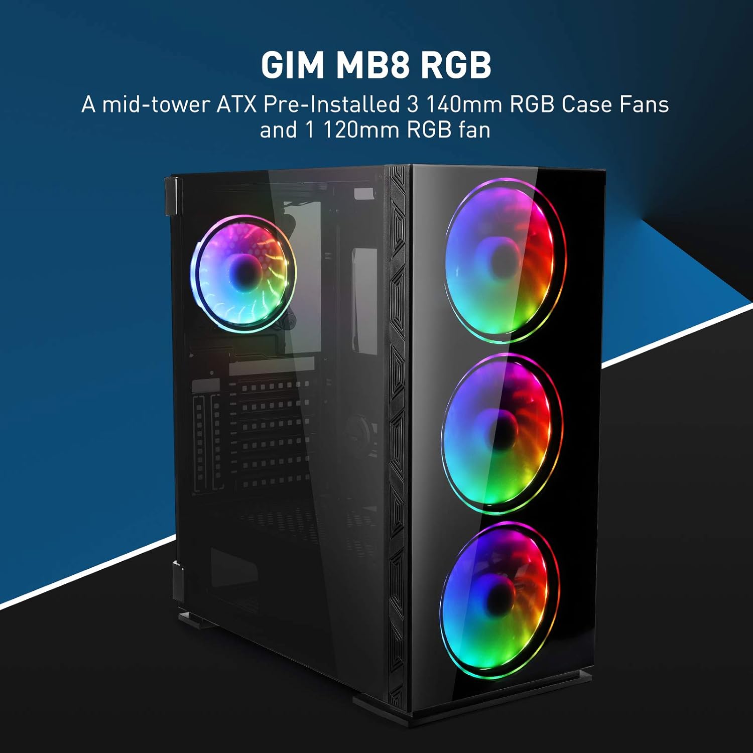 Free Shipping 🛒 GIM ATX Mid-Tower Case with 4 RGB Fans Pre-Installed, Black PC Gaming Case with 2 Tempered Glass Side Panel,High Airflow, Water-Cooling Ready, Cable Management System