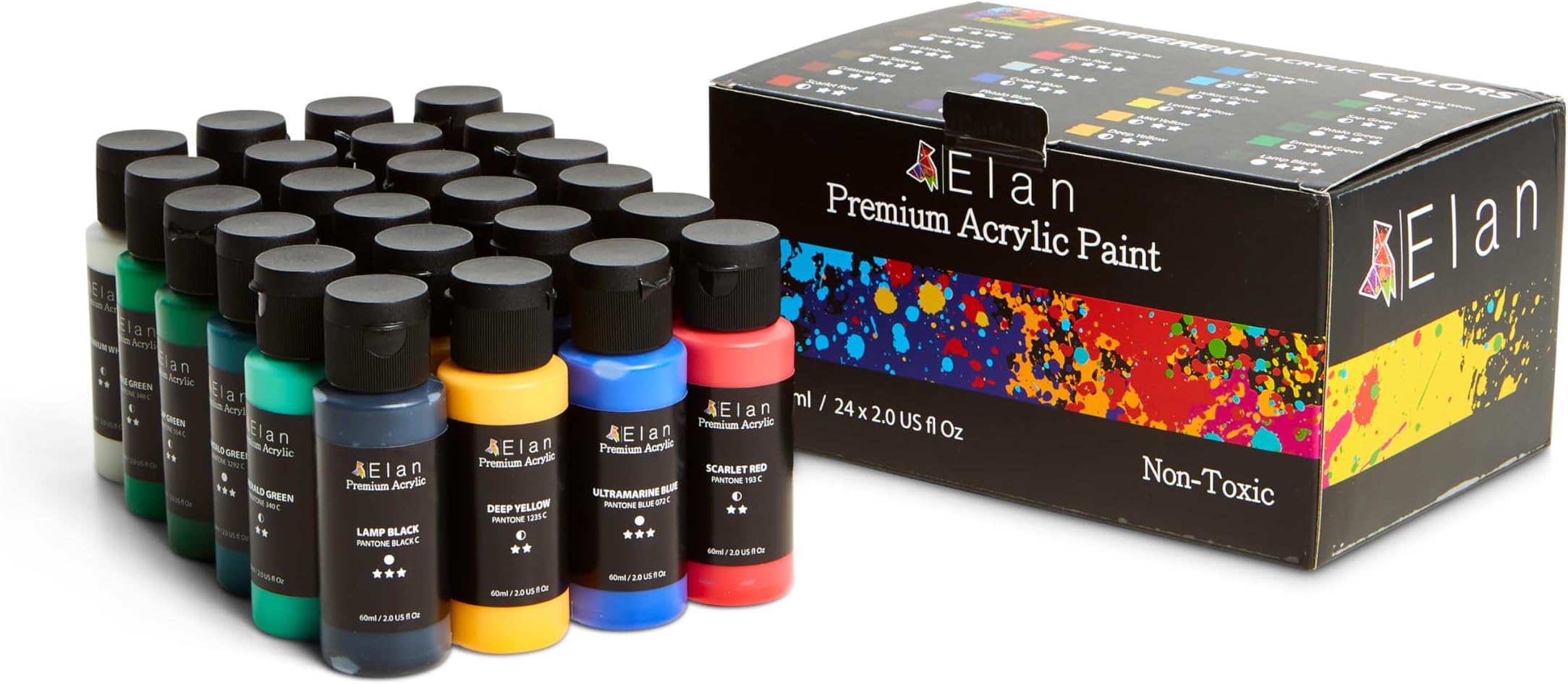 Elan Acrylfarben Set, 24x 12ml Acrylfarben Starterset, Professionelle Qualität Acryl Farben für