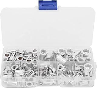100Pcs Aluminum Rivet Nut Threaded Rivet Insert Nut, Rivet Nut Assort Set Flat Head Threaded Rivetnut Insert Nutserts Assortment Kit 6‑32/8‑32/10‑24/10‑32 1/4‑20