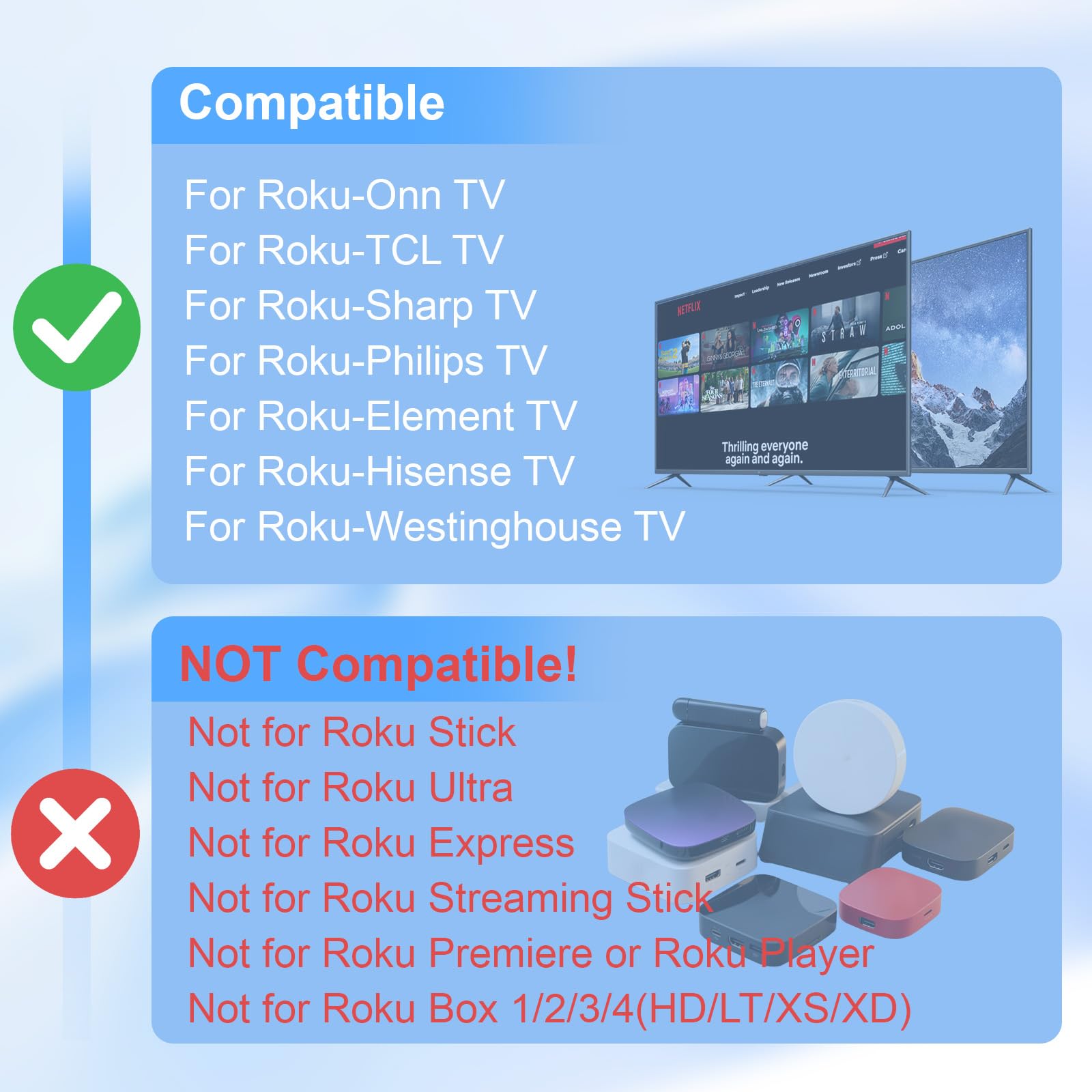 Mando a distancia universal para todos los controles remotos Roku-TV, repuesto para todos los controles remotos de TV Roku Onn-Hisense-TCL-Westinghouse-Sharp-Philips-Element Roku