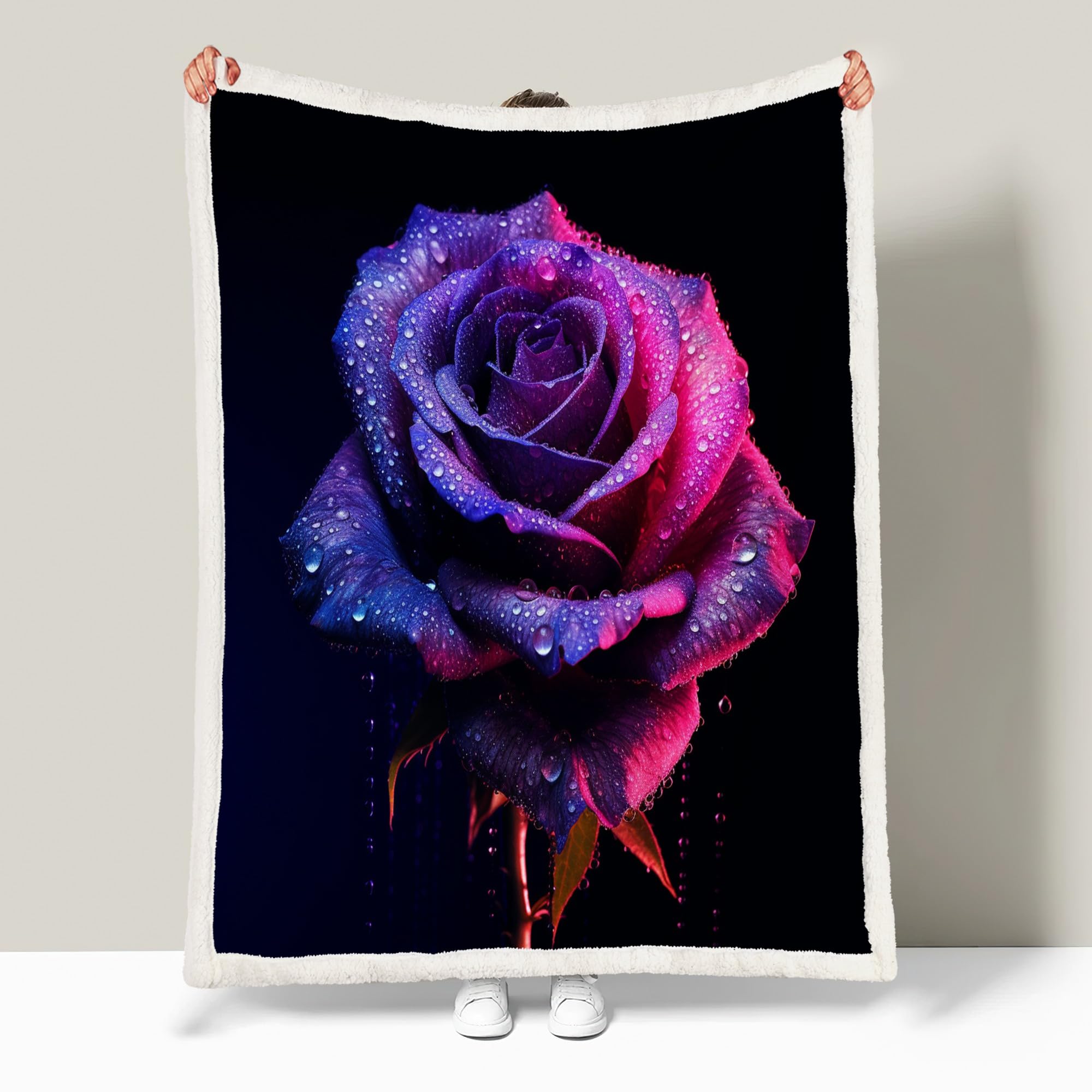 Genérico Manta de Franela y Borreguillo para Cama y Sofá, Flores Manta Sherpa Franela Reversible Suave, Floral Morado Abstracto Mantas para Cama Invierno gordas para sofá, Cama 130 x 150 cm