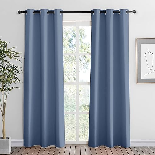 Miniatura 148 de RYB HOME Juego de 2 paneles de cortinas opacas grises de 63 pulgadas de largo, cortinas sólidas resistentes para oscurecer la habitación