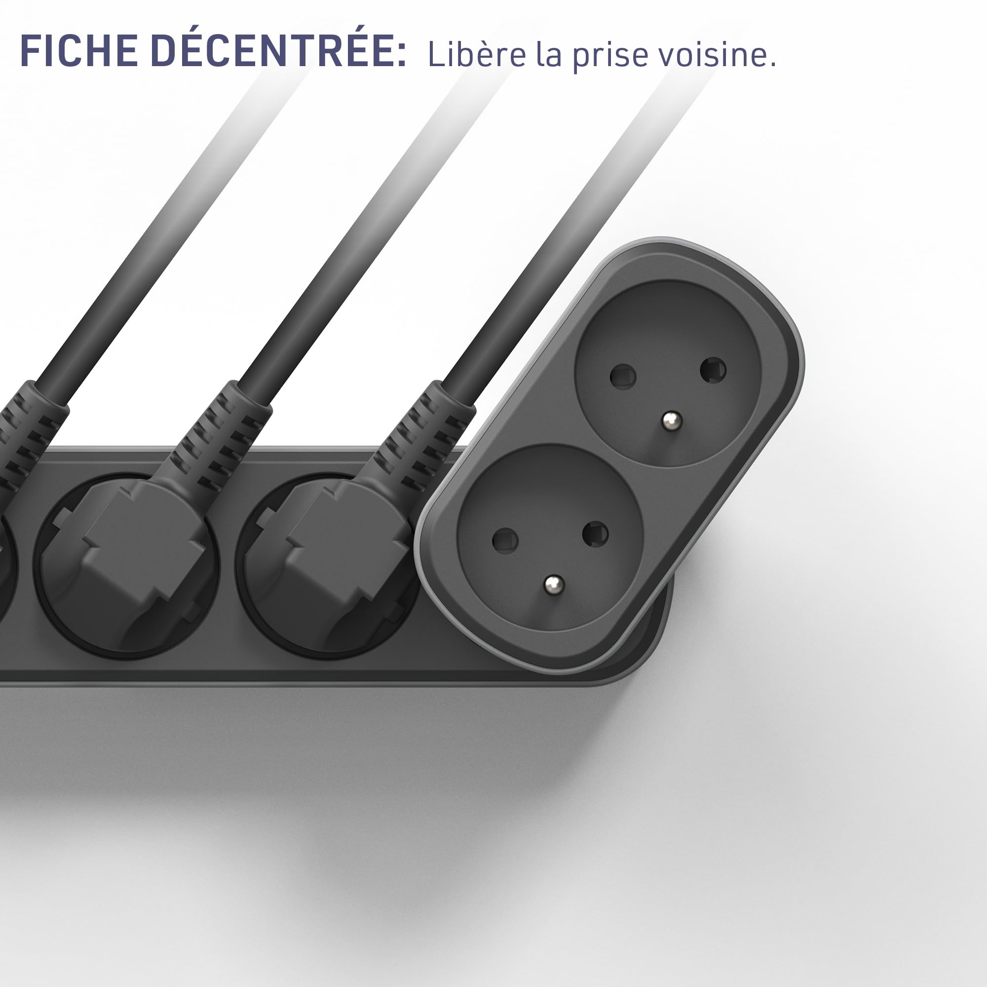 Electraline 531197 Adapter wtyczki multiprzedłużacza Biplite Prima 2 gniazda francuskie 16 A, adapter ścienny, czarny/szary