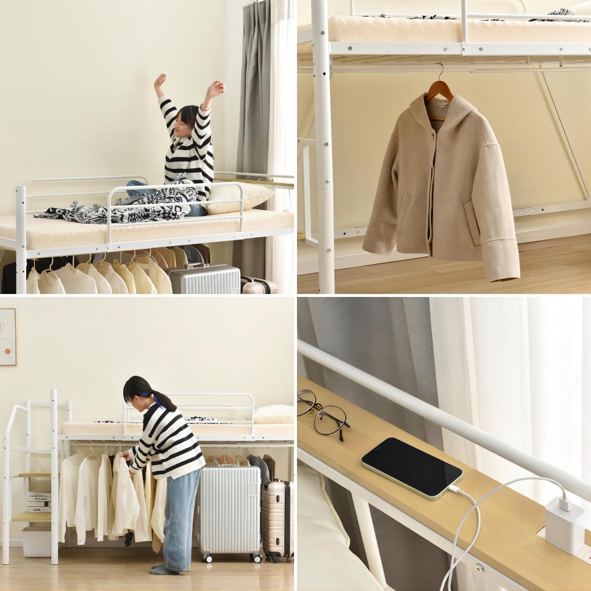Amazon.co.jp: ロフトベッド パイプベッド セミダブル 耐荷重150kg 高
