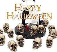 Vista 4 de BinaryABC Mini Skull Figurine Miniature Skeleton Head Table Decor,Halloween Micro Landscape Figure,Halloween Prank Props,Haunted Dollhouse