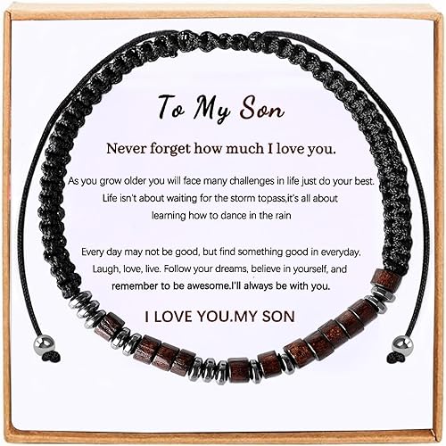Miniatura 7 de VOHIVI To My Son Bracelet from Mom - Graduation Gifts,Inspirational Gifts for Boy,Morse Code Bracelets with Engraved Wallet Card,Adjustable Handmade