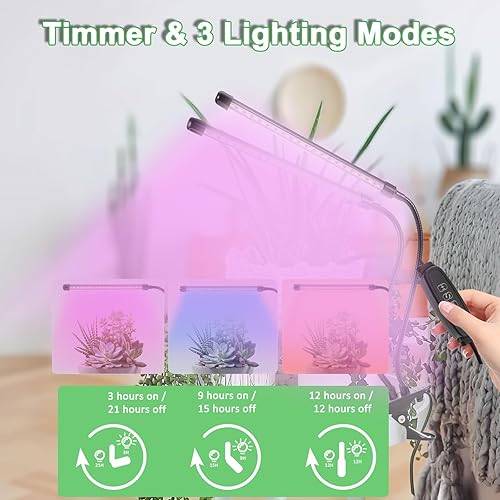 Miniatura 4 de Sunny Power Luces de cultivo con clip para plantas de interior de espectro completo con temporizador y 3 modos de iluminación, luces LED de cultivo