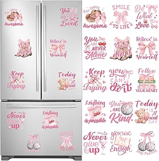 Dazoratix Pink Bow Inspirational Magnets - 16 Pcs Motivational Refrigerator Magnetic Stickers Fridge Decorations Magnet You Can Do It Positive Decals for Girls Gift Office Car Accessories Locker Decor