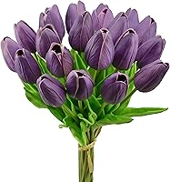 Vista 17 de Mandy's - 20 flores negras artificiales de tulipán de seda falsas de 13.5 pulgadas para Año Nuevo, primavera, Día de la Madre, Pascua, Día de San
