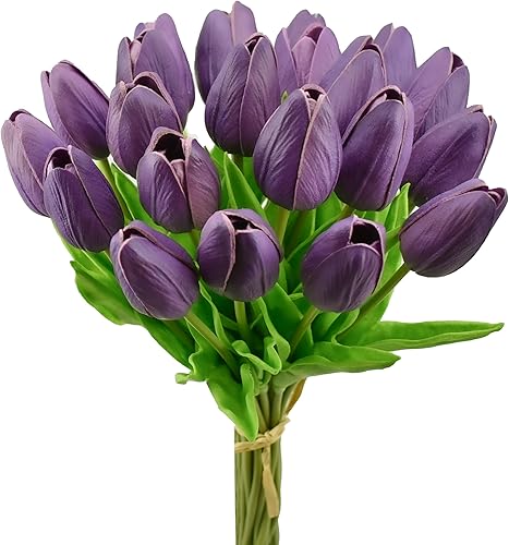 Miniatura 17 de Mandy's - 20 flores blancas artificiales de seda de tulipán artificial de 13.5 pulgadas para Año Nuevo, primavera, Día de la Madre, Pascua, Día