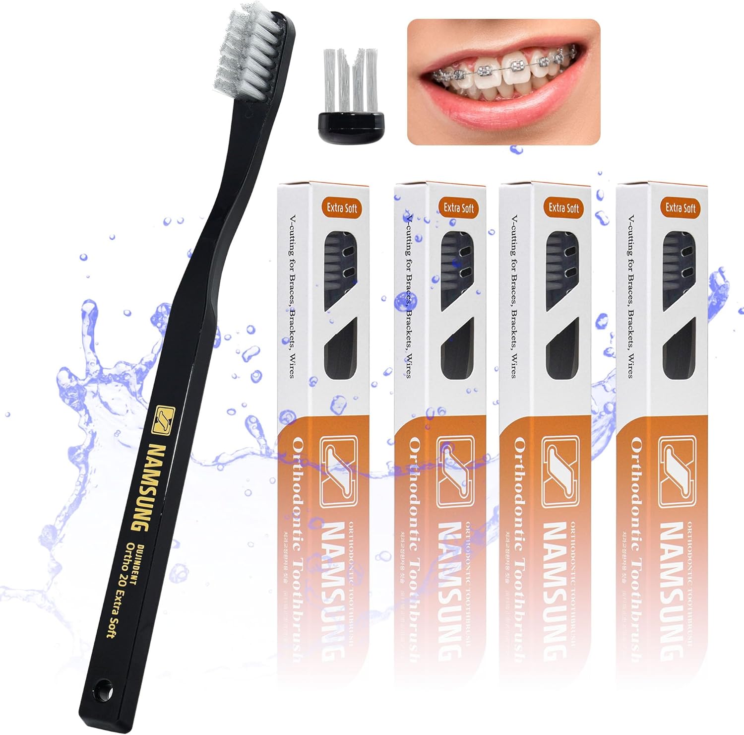 DUJINDENT Orthodontic Toothbrush for Braces [4 Packs][Made in Korea] V Trim Cutting