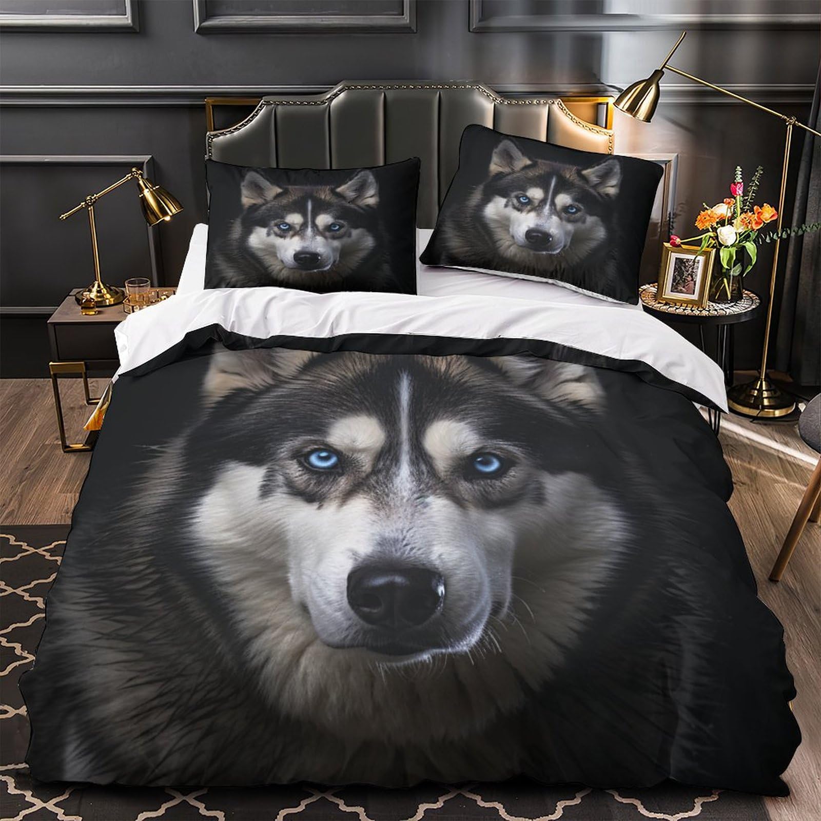 WQIZXCW Parure Copripiumino Matrimoniale Husky, Set di Biancheria da Letto in Microfibra, 3 Pezzi, 1 Copri Piumino 240x220 cm e 2 Federe 50x80 cm